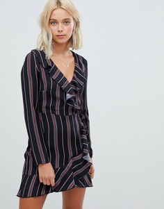 Платье в полоску с запахом и оборкой Parisian-Мульти