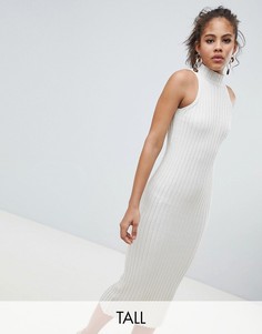 Трикотажное платье миди в рубчик ASOS DESIGN TALL-Бежевый