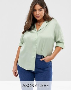 Свободная атласная рубашка с длинными рукавами ASOS DESIGN Curve-Зеленый