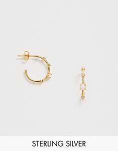 Серебряные золотистые серьги-кольца с искусственными камнями ASOS DESIGN-Золотой