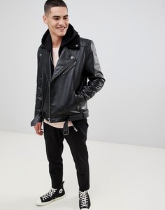 Черная кожаная байкерская куртка ASOS DESIGN-Черный