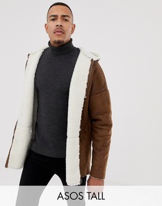 Светло-коричневая двусторонняя куртка с капюшоном и искусственной овечьей шерстью ASOS DESIGN Tall-Светло-коричневый