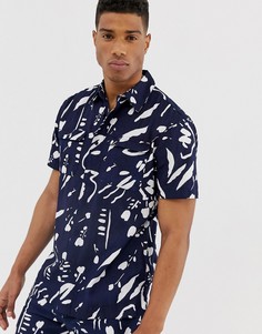 Темно-синяя хлопковая рубашка с абстрактным принтом Bellfield-Черный