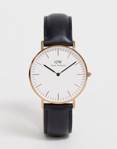 Классические часы с черным ремешком и отделкой цвета розового золота Daniel Wellington Sheffield-Черный