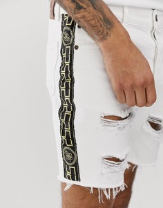 Белые джинсовые шорты с золотистыми полосками по бокам SikSilk-Белый