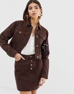Джинсовая куртка шоколадного цвета ASOS DESIGN-Коричневый