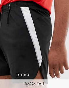 Черно-белые шорты для бега с полосками по бокам и закругленной кромкой ASOS 4505 Tall-Черный