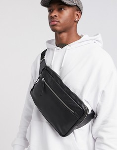 Черная кожаная сумка-кошелек через плечо с молнией спереди ASOS DESIGN-Черный