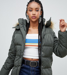 Дутая куртка цвета хаки с капюшоном с искусственным мехом Bershka-Зеленый