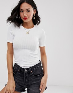 Белая футболка в рубчик с короткими рукавами Miss Selfridge-Белый