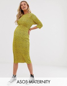 Плиссированное платье миди в горошек с эластичной талией ASOS DESIGN Maternity-Мульти