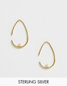 Серьги-протяжки из позолоченного серебра с жемчугом ASOS DESIGN-Золотой