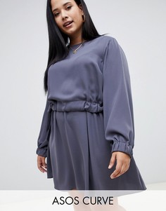 Платье мини с присборенной талией ASOS DESIGN Curve-Серый