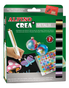 Фломастеры Alpino Crea Metalix для декорирования разных материалов 7 цветов