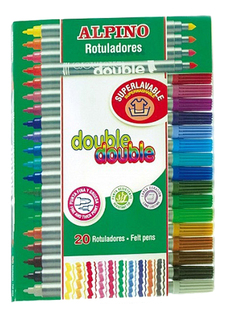 Фломастеры Alpino Double Double двухсторонние в серебристом корпусе 20 цветов