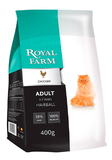 Сухой корм для кошек ROYAL FARM Hairball, для выведения шерсти, курица, 0,4кг