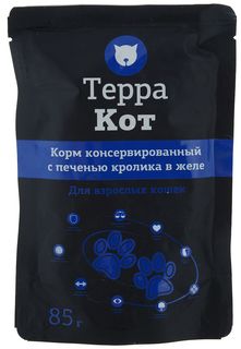 Влажный корм для кошек ТЕРРА КОТ, с печенью кролика в желе, 85 г