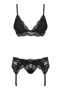 Чувственный кружевной комплект из 3 предметов, черный (L-XL) Obsessive