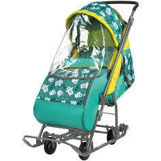 Санки-коляска Baby Care Умка 3-1/1 изумрудные с медвежатами, со светоотражателями
