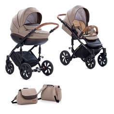 Коляска 2 в 1 Tutis Mimi Style бежевый лен + коричневая кожа
