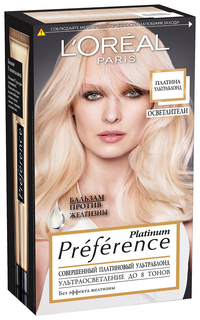 Краска для волос LOreal Paris Preference осветление до 8 тонов, платина ультраблонд 40мл