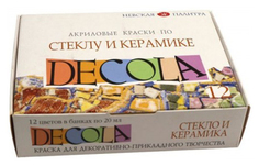 Художественные краски DECOLA Акриловые по стеклу и керамике 12 цветов Невская Палитра