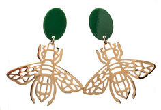 Серьги Moon Paris овалы с подвесками в форме мотыльков (зеленый)