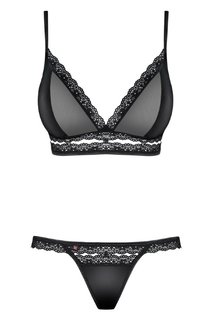 Кружевной комплект белья с атласными вставками, черный (S-M) Obsessive