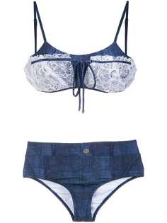 Amir Slama lace applique denim bikini set