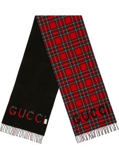 Gucci шарф в клетку тартан с логотипом