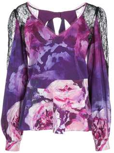 Marchesa Notte lace panels floral blouse