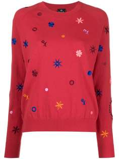 PS Paul Smith floral embroidered round neck sweater