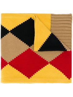 Pringle of Scotland Graphic Argyle Scarf In Camel/Red