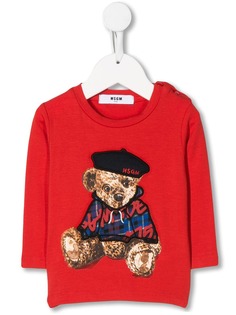 Msgm Kids embroidered teddybear long sleeve top