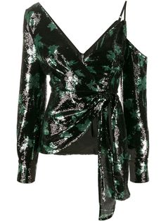 Self-Portrait sequined leaf pattern blouse