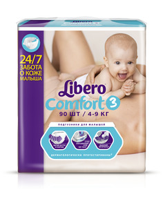 Подгузники LIBERO Comfort Midi Baru (3) 4-9 кг, 90 шт.