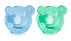 Пустышки Philips Avent Soothie цельно-силиконовая 0-3 мес., 2 шт., голубой, зеленый