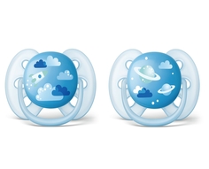 Пустышки Philips Avent ultra soft "Космос", 6-18 мес., 2 шт., синий