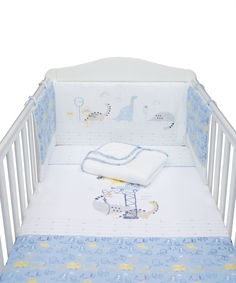 Набор для кроватки "Динозаврики" Mothercare, белый и голубой