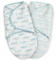 Конверт на липучке Summer Infant SwaddleMe Organic Whales Boy, S/M, "Киты", 2 шт.