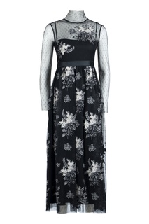 Черное платье-макси с узорами и отделкой RED Valentino