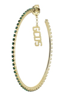 Золотистые серьги-кольца с зелеными кристаллами Gcds