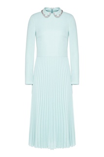 Голубое платье-миди с кристаллами и плиссировкой RED Valentino