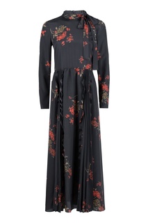 Черное платье-макси с плиссировкой и узорами RED Valentino