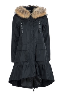Черное пальто с оборкой и мехом RED Valentino