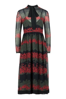 Черное платье-миди с воротником-аскот RED Valentino