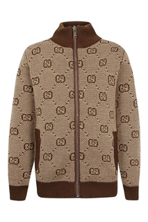 Коричневый свитер с монограммами Gucci Kids