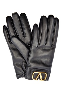 Кожаные перчатки с золотистой монограммой Valentino