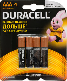Батарейки щелочные Duracell BASIC CN ААА/LR03, 4 шт.