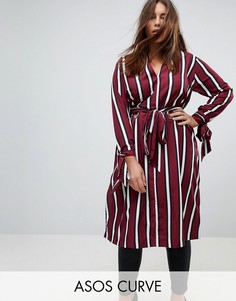 Удлиненная рубашка в полоску с длинными рукавами и люверсами ASOS DESIGN CURVE-Мульти